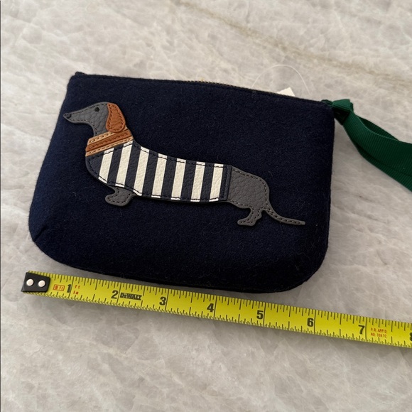 Talbots Dachsund Dog Coin Purse Navy Blue & Faux Leather Zipper Pouch Wallet - Picture 5 of 6